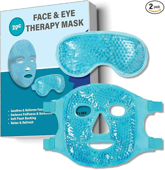 Gel Beads Face & Eye Masks Kit .Hot/Cold Mask. Eye and Face Therapy with Soft Back Reusable(Eye & Face Mask Blue)-VivaGrace Women