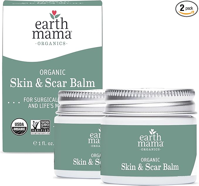 Earth Mama Organic Skin & Scar Balm |C-Section Recovery Skin Care, Pregnancy Stretch Mark Scar Cream with Organic Jojoba Oil, Tamanu Oil & Gotu Kola (2-Pack)-VivaGrace Women
