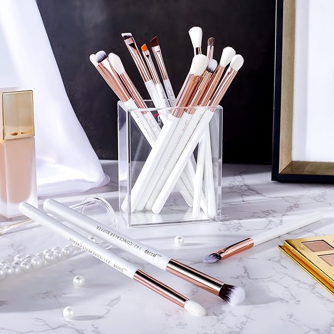 Jessup Eye Makeup Brush Set Professional 15pcs White/Rose Gold Premium Natural-synthetic Eye Shadow Blending Concealer Eye & Brow Liner Brushes, T217-VivaGrace Women