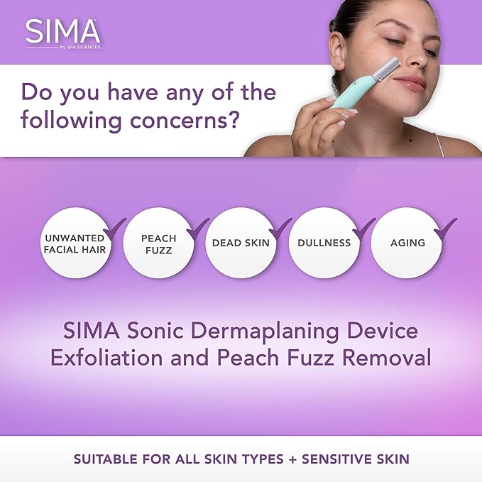 SPA SCIENCES - SIMA Patented Dermaplane Razor for Women Face – Painless 2-in-1 Facial Exfoliation & Peach Fuzz Hair Removal – Anti-Aging – 3 Speeds – Rechargeable – 7 Weeks Treatment-VivaGrace Women