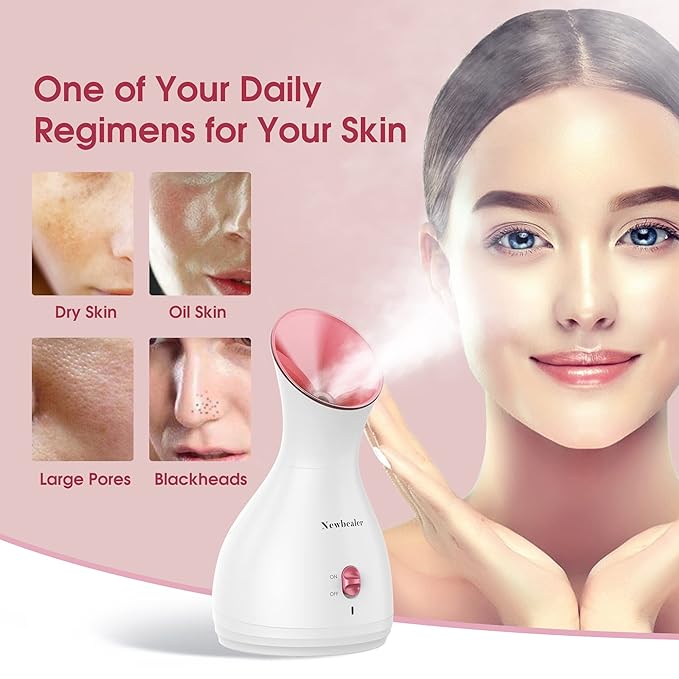 Newbealer 2in1 Facial Steamer, Hot Mist Facial Aromatherapy Humidifier Atomizer, Large Face Steamer Unclogs Pores Sinuses Moisturizing, Home Sauna Spa with Eyebrow Set (Red, 170ml)-VivaGrace Women