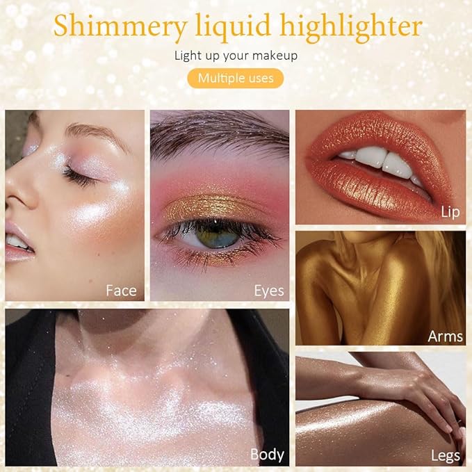 evpct Light Liquid Face Highlighter Makeup Waterproof Long Lasting Pearl White Gold Glimmer Glow Sparkly Glitter Body Shimmer Oil Liquid Luminizer Stick Highlight Illuminator for Face Body Cheeks Eye-VivaGrace Women