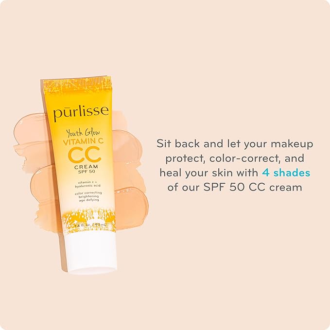 pürlisse Youth Glow Vitamin C CC Cream with SPF 50 - Color Corrector Enriched with Sea Buckthorn, Vitamin C & Hyaluronic Acid - Boosts Radiance & Youthfulness - Paraben-Free - Fair (1.4 oz)-VivaGrace Women