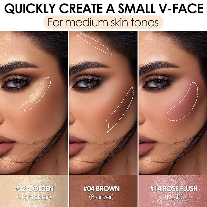 FOCALLURE 3 Pcs Cream Contour Sticks,Shades with Highlighter & Bronzer & Blush,Non-greasy Long-wear Face Contouring Pen,Easy to Sculpt the Face and Create a Lightweight Finishing Makeup,NEUTRAL-VivaGrace Women