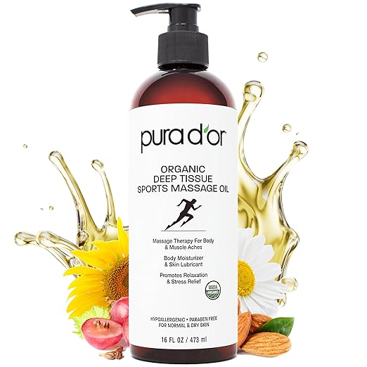 PURA D'OR 16 Oz Organic Deep Tissue Sports Massage - Jojoba, Sunflower, Almond, Grapefruit & Eucalyptus Oils - Alleviate Muscle Soreness-VivaGrace Women