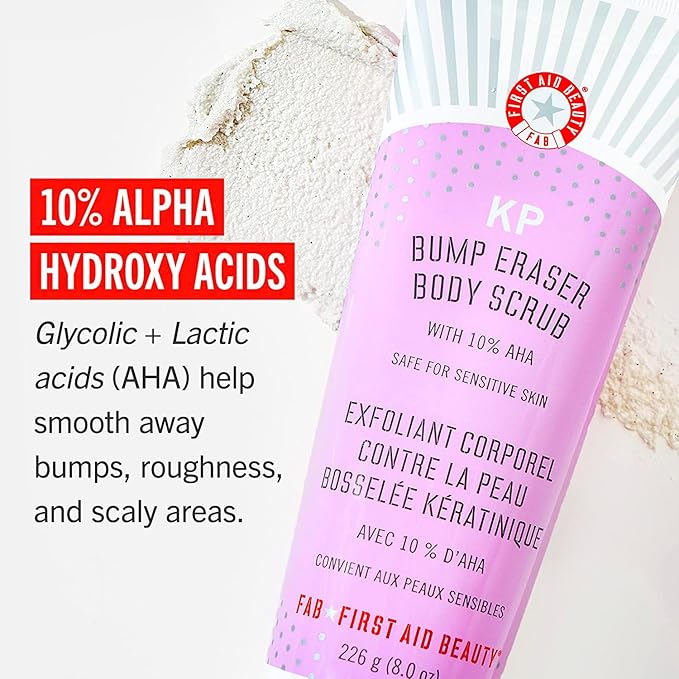 First Aid Beauty KP Bump Eraser Body Scrub Exfoliant for Keratosis Pilaris with 10% AHA – 8 oz + Bonus 1 oz Travel Size Tube-VivaGrace Women
