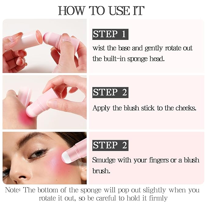 Boobeen Cream Blush Stick, Lightweight Buildable Blush Tint, Natural Matte Finish, Pink, 0.35 oz, Stick, Love Lazy Pink Peach-VivaGrace Women