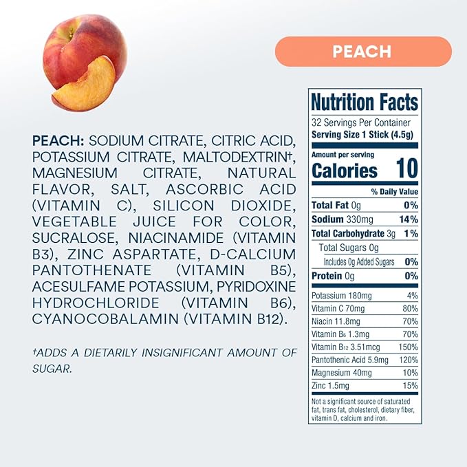 DripDrop Sugar Free Hydration Packets - Zero Peach - Single Serve Electrolytes Powder Drink Mix - Non-GMO, Gluten Free, Vegan - 32 Sticks-VivaGrace Women