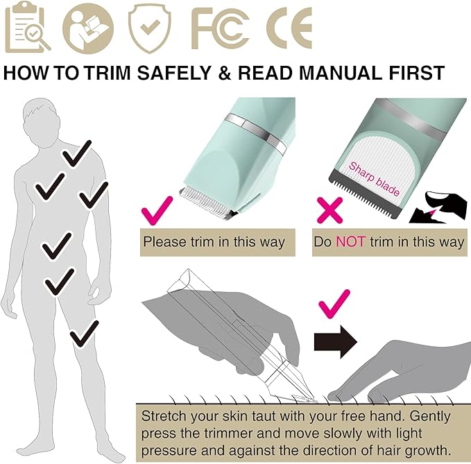 Waterproof Bikini Trimmer Women Electric Razor for Pubic Hair Women's Foil Shaver Rechargeable Shaver Removal with Snap-in Ceramic Blades IP7X Washable Head,Wet and Dry Use,Green-VivaGrace Women