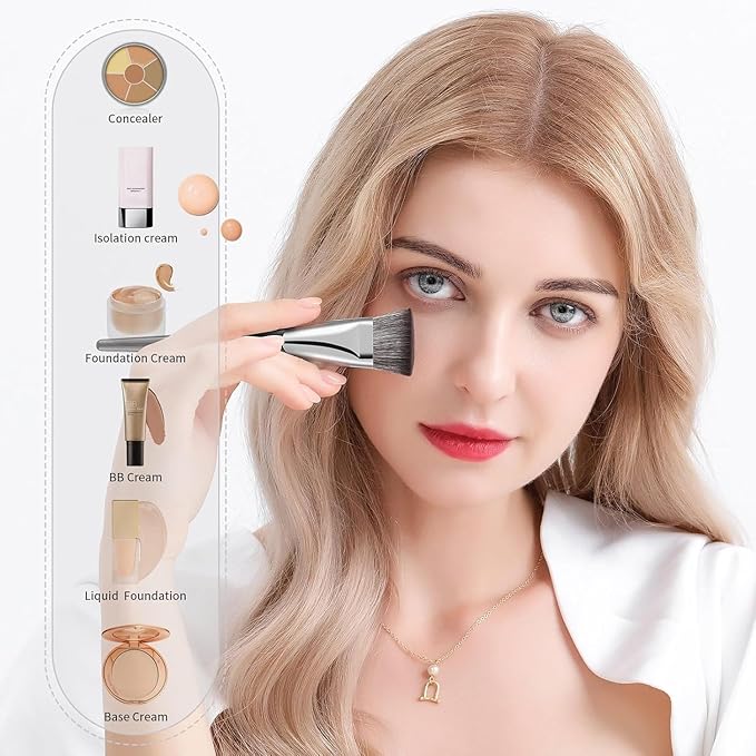 DUcare Foundation Brush Contour Bronzer Self Tanner Makeup Brushes for Liquid Makeup Flat Top Professional Buffing Blending Mineral Powder Face Brush, Black-VivaGrace Women