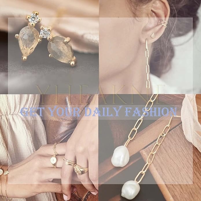 Boho Pearl Drop Dangle Earrings Gold Pearl Ear Jacket Earrings Vintage Dangle Pearl Tassel Earrings Double Way Front Back Earrings Jewelry for Women Gifts-VivaGrace Women