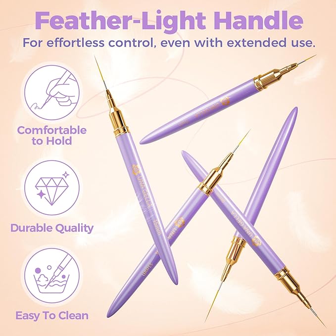 UNA GELLA Nail Art Pens Metallic, Liner Brushes Set For Nail Art Gel Polish, 5Pcs Purple Color, Detail Nail Art Design Painting Brush Set For Nails Gel Fine Drawing Nail Tools, Sizes 7/9/11/15/25mm-VivaGrace Women