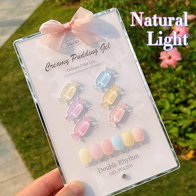 Double Rhythm 6 Pcs 15 ML Gel Polish Set Same Color Same Bottle Soak Off Gel Polish Kit Nail Art Manicure Salon DIY at Home for Women (Jelly Blue Purple Nude Pink-T6-40)-VivaGrace Women