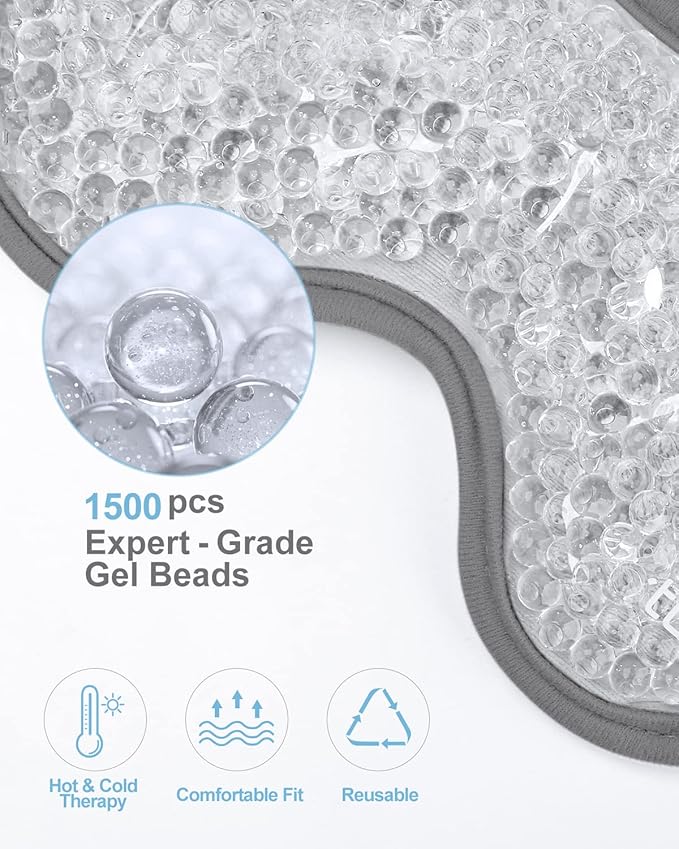 Luxtude Gel Eye Mask 2PCS, Reusable Cooling Eye Masks for Sleeping, Hot Cold Eye Mask Ice Pack, Frozen Cold Eye Compress for Puffiness/Dark Circles/Headaches/Migraines/Eye Bags/Stress Relief (Gray)-VivaGrace Women