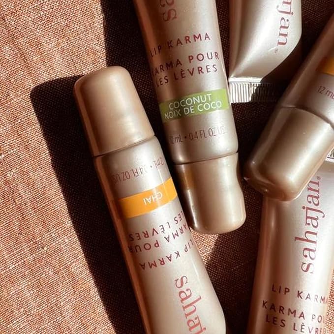 Sahajan Lip Karma Hydrating Lip Balm Gloss with Castor & Argan Oil, Cera Alba, Moisturizes & Firms Chapped, Dry Lips Shine for Plumper Looking Lips (Chai)-VivaGrace Women