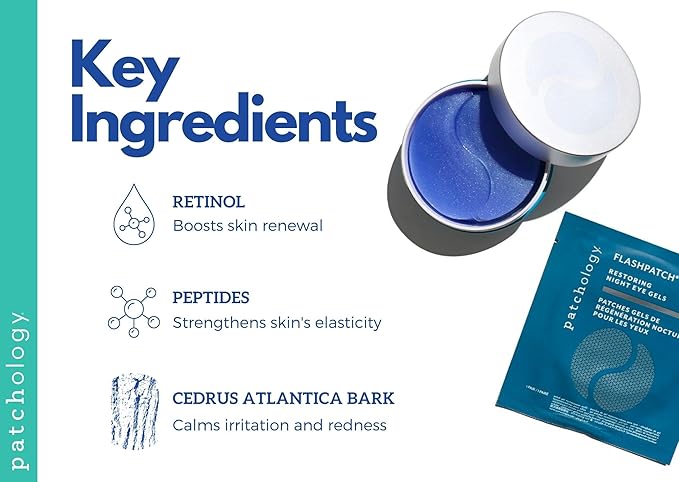 Patchology Restoring Night Eye Gels - Under Eye Patches For Dark Circles and Puffy Eyes Care - Anti Aging Under Eye Masks with Retinol - Eye Bags, Puffiness & Wrinkles Reducer (30 Pairs)-VivaGrace Women