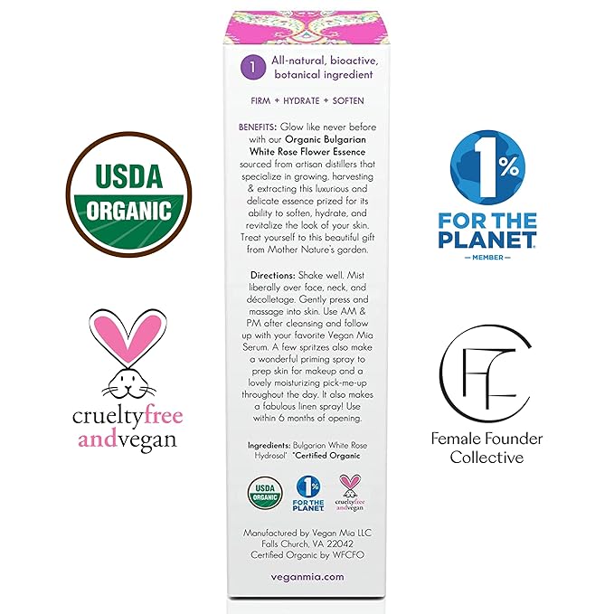 Organics - Radiance, Ultra-Hydrating Rose Water Spray for Face and Neck, Face Mist with Organic Rose Flower Essence, Facial Mist for All Skin Types, Hydrates Dry and Dull Skin, 3.4 fl oz-VivaGrace Women