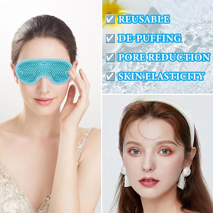Cold Face Eye Mask Ice Pack for Dark Circles,Eye SPA,Pressure,Cooling Face Masks for Women Sleeping,Skin Care Gel Beads Hot Cold Use Ice Facial Mask-VivaGrace Women