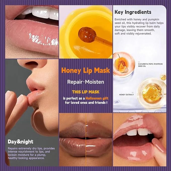 Lip Moisturizer Lip Balm Set, Lip Sleeping Mask, 2PCS Pumpkin & Honey Lip Mask Overnight Improve Dry Lips, Reduce Lip Wrinkles & Dead Skin, Lip Care Products Gift Set For Women-VivaGrace Women