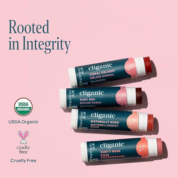 Cliganic Tinted Lip Balm - Non-GMO, 4 Colors - Enriched with Vitamin E, Cruelty Free (Packaging May Vary)-VivaGrace Women