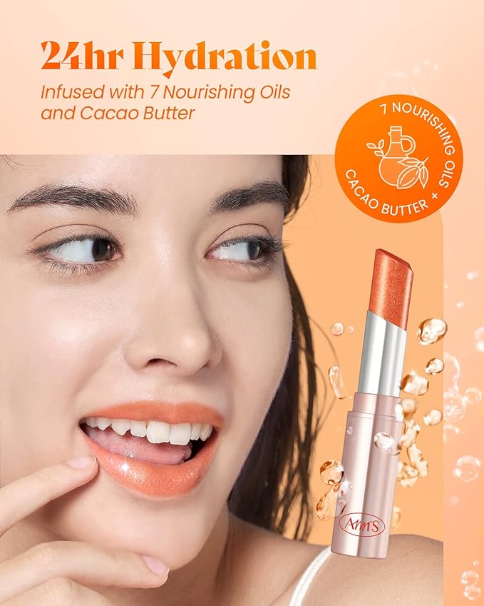 AMTS Tinted Lip Balm - Sunset Lights | Hydrating Glitter Lipstick | Pearl Shimmering Daily Lip Makeup for dry, cracked, chapped lips | korean beauty Moisture Lip Tint-VivaGrace Women