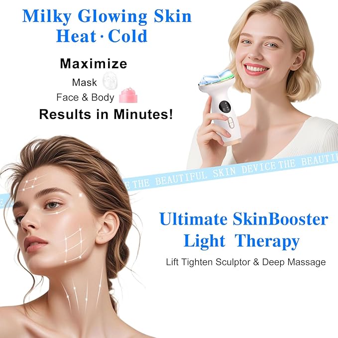 Cold Heat Facial Massager Red Light Therapy for Face Neck Eye Lifting Firming Depuffing,7-in-1 LED Facial Sculptor Skin Care,Cooling Electric gua sha Lift Device Reduce Forehead Frown Smile Line-VivaGrace Women