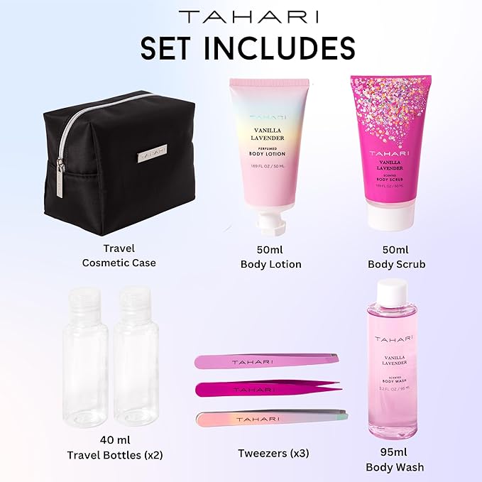 Tahari Spa Gift Set for Women, Vanilla Lavender Spa Set, Bath Kit for Women Gift Set Includes Body Lotion, Body Wash, Hand Cream, Lotion Gift Set for Women, Birthday Gifts For Women - (Black)-VivaGrace Women