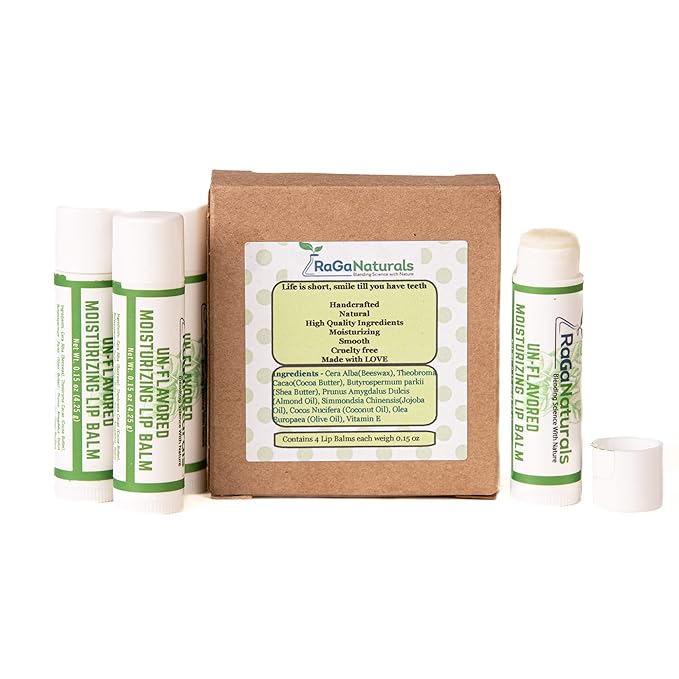 Unscented Lip Balm - 100% Natural Fragrance Free Moisturizing Lip Care for All Day Hydration - Original Beeswax, Shea Butter, Jojoba Oil, Vitamin E Infused - Pack of 4-VivaGrace Women