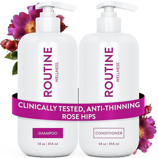 Routine Wellness Anti-Thinning Shampoo and Conditioner Set for Thinning Hair - Biotin DHT Blocker Women & Men - Color Safe Shampoo for Hair Loss & Healthier Hair - Rose Hips (Pack of 2)-VivaGrace Women