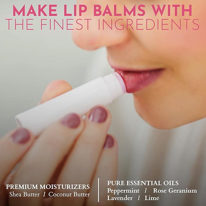 DIY Gift Kits 73-Piece DIY Lip Balm Kit | Includes All Natural & Organic Essential Oils, Shea Butter, Filling Tray & More | Makes 23 Homemade Lip Balms | for Dry & Chapped Lips | for Kids & Adults-VivaGrace Women