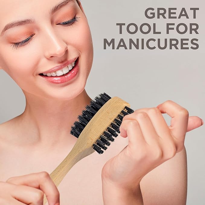 Takavu Nail Brush Black Boar Bristles, Natural Wood Handle, Nail Cleaning Brush for Scrubbing Fingernail Toenail Hand Feet, Dual Sided for Regular Manicure Nail Care Hygiene-VivaGrace Women