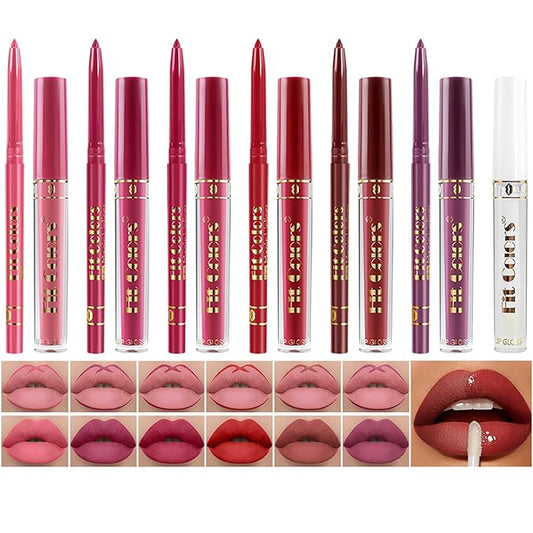 6 Colors Liquid Lipstick + Lip Liner Pen Makeup Set, Super Stay Matte Finish Lip Stain and Define Lip Liner Pencil Gift Set for Women, Longwear, Waterproof, 1PC Lip Glow Oil Include-VivaGrace Women