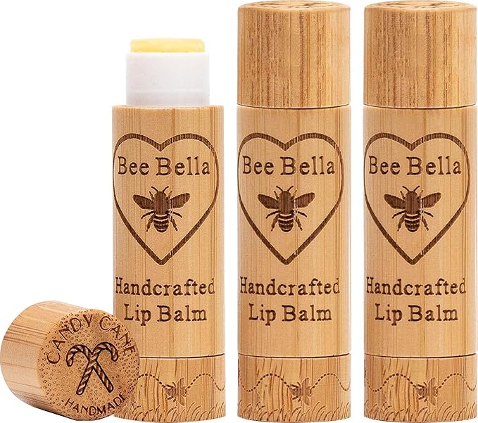 Bee Bella Lip Balm, Candy Cane, 3 Pack - Hydrating, Moisturizing Lip Care, 100% Natural, Original Organic Beeswax with Vitamin E, Handmade in USA-VivaGrace Women