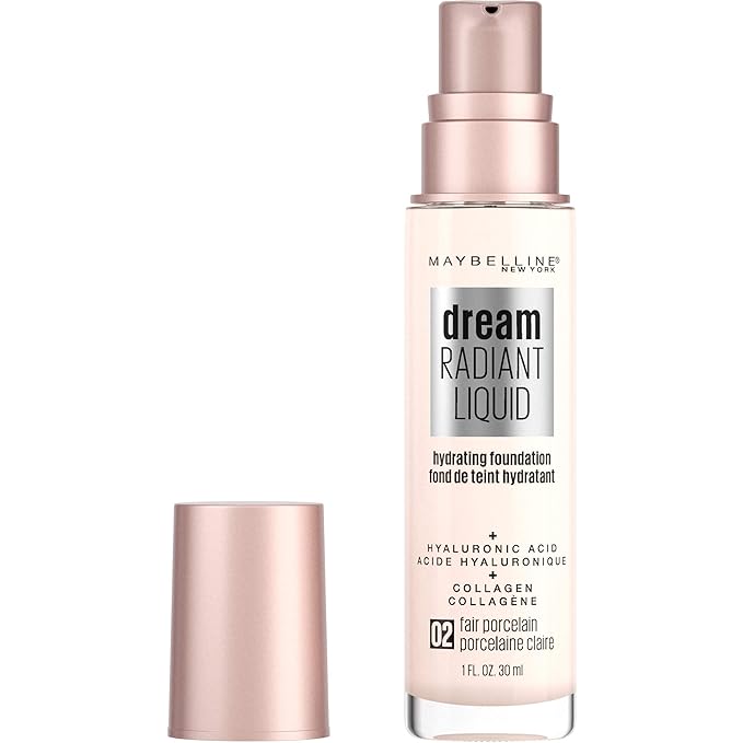 Maybelline Dream Radiant Liquid Medium Coverage Hydrating Makeup, Lightweight Liquid Foundation, Fair Porcelain, 1 Count-VivaGrace Women