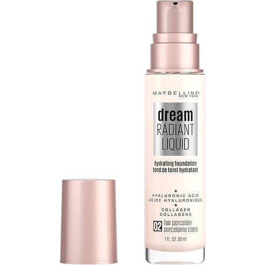 Maybelline Dream Radiant Liquid Medium Coverage Hydrating Makeup, Lightweight Liquid Foundation, Fair Porcelain, 1 Count-VivaGrace Women