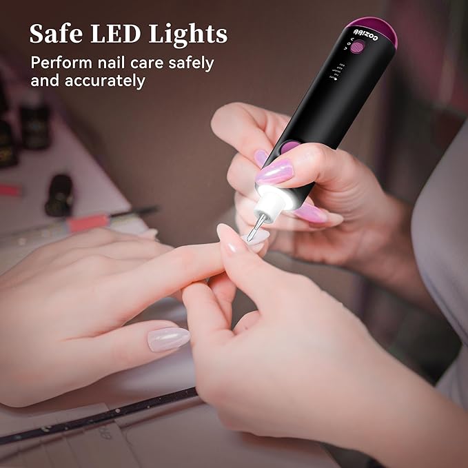 Electric Nail Drill, 8-in-1 Cordless Electric Nail File with LED Light, 5 Speeds Rechargeable Manicure and Pedicure Kit Hand Foot Care Tool for Nail Grinder Trim Polish for Women Baby-VivaGrace Women