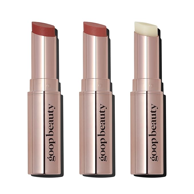 goop Beauty Lip Balm Trio | Moisturizing & Hydrating Lip Balm for Chapped & Dry Lips | Clear, Translucent Garnet, & Sheer Rose | Lip Tint with Nourishing Formula | Petroleum Free | 0.16 oz Each-VivaGrace Women