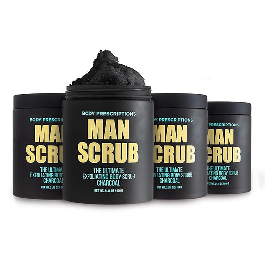 Body Prescriptions Men’s Exfoliating Body Scrub – Ultimate Skin Cleansing Wash in Jar with Twist-Top Lid, For All Skin Types, 21 Ounce (Pack of 4), Charcoal-VivaGrace Women