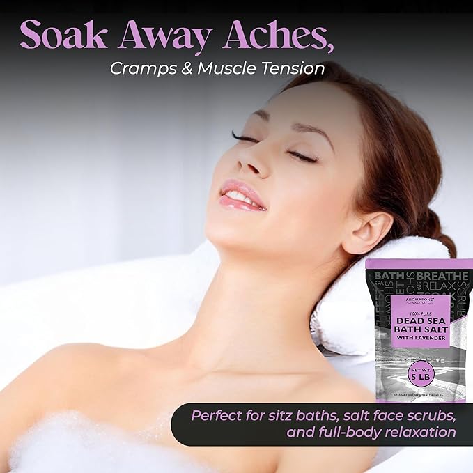 Aromasong Pure Dead Sea Salt for Soaking with 100% Natural Lavender, 5 LB - Spa Bath Salt Fine Grain - Body Wash Scrub - Soak for Women & Men- Bulk Resealable Pack (Packaging May Vary)-VivaGrace Women