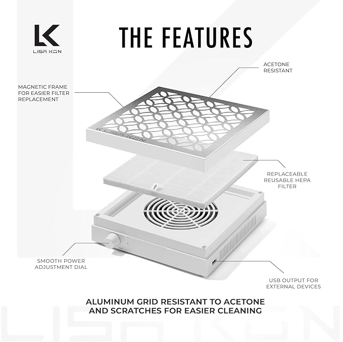 Nail Dust Collector with Reusable Filter, Professional Vacuum Fan Dust Extractor, Powerful & Quiet Nail Tech Dust Suction Machine for Acrylic Gel Nail Polishing, High-End Nail Salon-VivaGrace Women