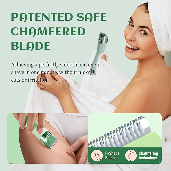 SUPRENT Bikini Trimmer Women - Painless Ladies Hair Removal - Waterproof Wet & Dry - 2 in 1 Lady Shaver for Pubic & Facial Hair - Cordless Electric Razor with USB-C Rechargeable - Green-VivaGrace Women