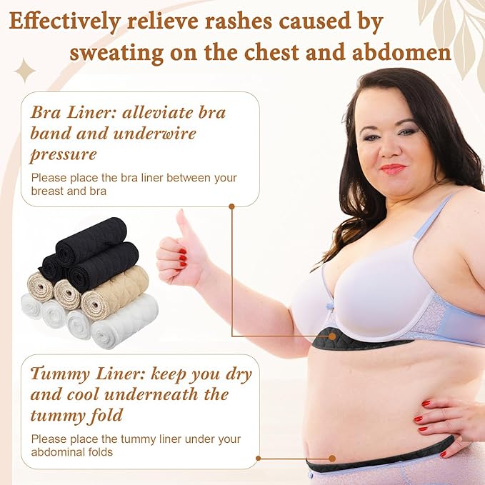 Cotton Tummy Liners and Bra Liners Set for Sweat Rash Skin Folds Plus Size Women Sweating Supplies-VivaGrace Women