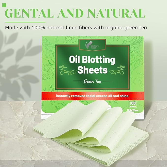 Oil Blotting Sheets for Face - Green Tea,26% Larger,3pk/300 Natural Blotting Paper for Oily Skin,Makeup Friendly Oil Absorbing Sheets,Easy To Grab One-VivaGrace Women