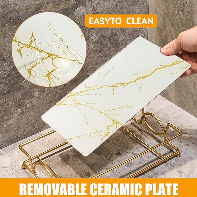 Vanity Tray Luxury Bathroom Counter Tray Glass Perfume Organizer Holder Cosmetics Makeup Skincare Display Decorative Vanity Trays for Bathroom Dresser Bedroom (Platinum, L)-VivaGrace Women