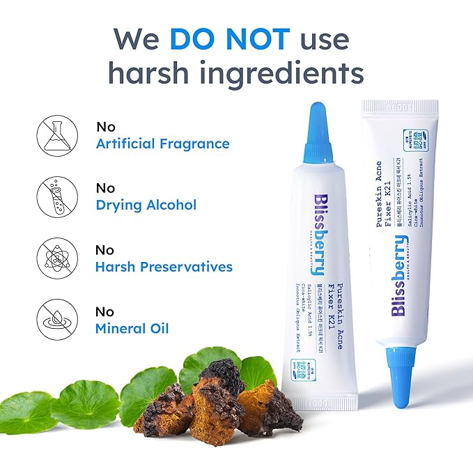 Blissberry Acne Gel - 1.5% Salicylic Acid, Acne Spot Gel For Blackheads & Whiteheads, Unclog Pores and Promote Pimple Healing, Alcohol Free & Oil Free, 0.5 Fl Oz