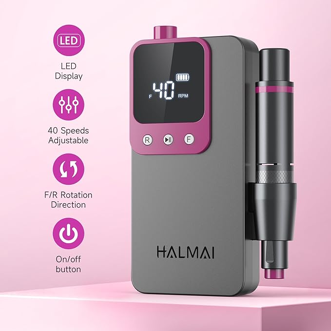 Electric Nail Drill Professional, Portable Nail File for Acrylic Gel Nails, Cordless Rechargeable Ultra Power Nail Drill Kit 40000RPM, HMC320 Salon-Grade Efile Nail Machine (Dark Grey)-VivaGrace Women