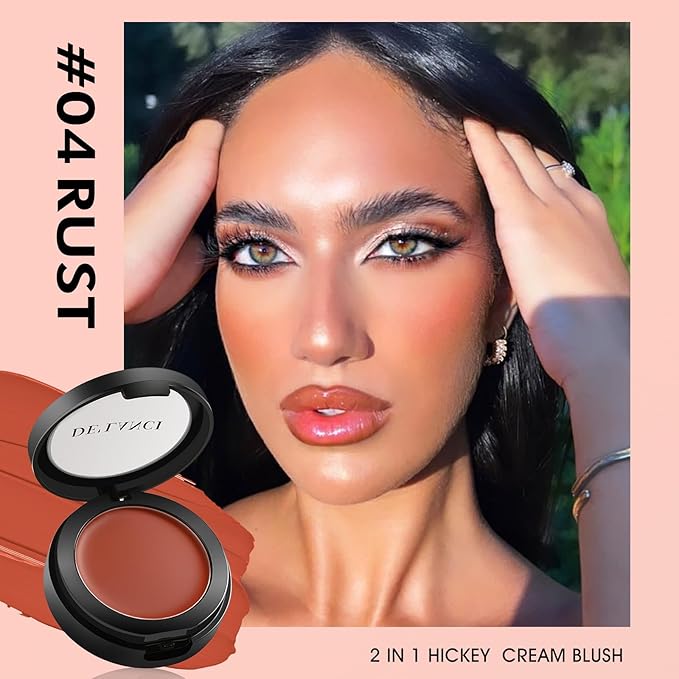 DE'LANCI 2 In 1 Cream Blush for Cheeks & Lips & Eyeshadow in a Waterproof Smooth Moisturizing Creamy Formula, Buildable Lightweight Red Blush Balm with Built-in Brush and Mirror, Easy to Use, Rust-VivaGrace Women