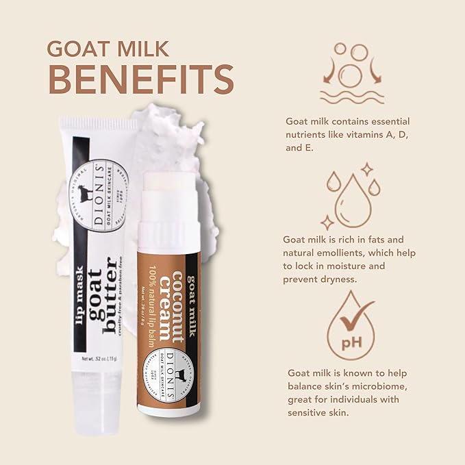 Dionis Goat Butter Overnight Lip Mask & Lip Balm Kit - Goat Milk, Jojoba & Moringa Oils Moisturize & Repair Chapped Lips Overnight while Lip Balm Keeps Moisture Locked In All Day, Creamy Coconut-VivaGrace Women
