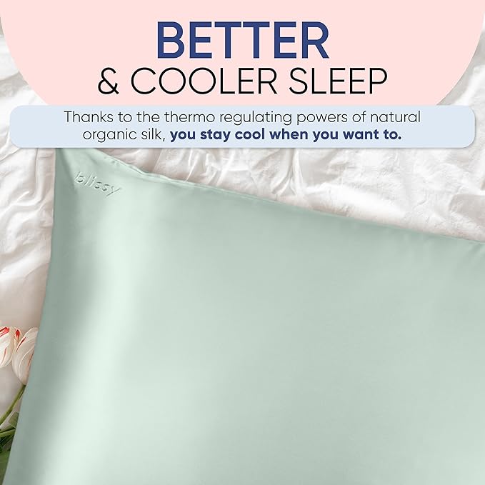 Blissy Silk Pillowcase - 100% Pure Mulberry Silk - 22 Momme 6A High-Grade Fibers - Silk Pillow Cover for Hair & Skin - Regular, Queen & King (Matcha, Queen)-VivaGrace Women