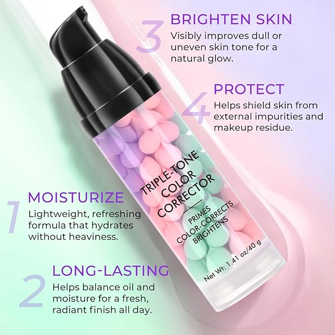 Primer for Face Before Makeup, 3 In 1 One Step Color Corrector Primer, SPF 50 PA+ Sunscreen Isolation Cream, Hydrating, Oil Control Facial Serum Even Skin Tone, Water-Resistant & Sweat-Proof-VivaGrace Women